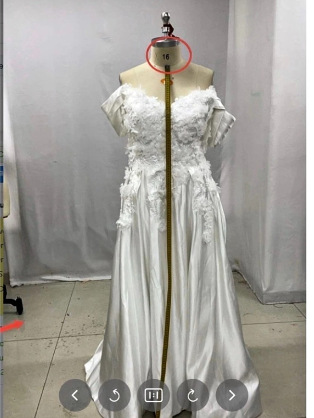 A-Line Princess Off Shoulder Satin Floor Length ivory satin wedding gown with 3D